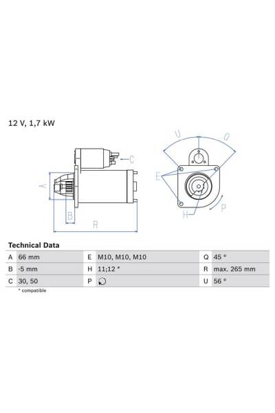 Motorino d'avviamento bosch 30-0 986 013 240