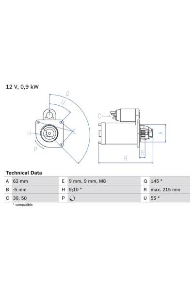 Motorino d'avviamento bosch 30-0 986 013 850