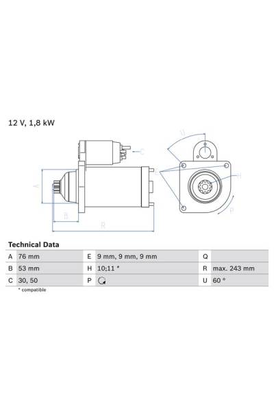 Motorino d'avviamento bosch 30-0 986 016 990