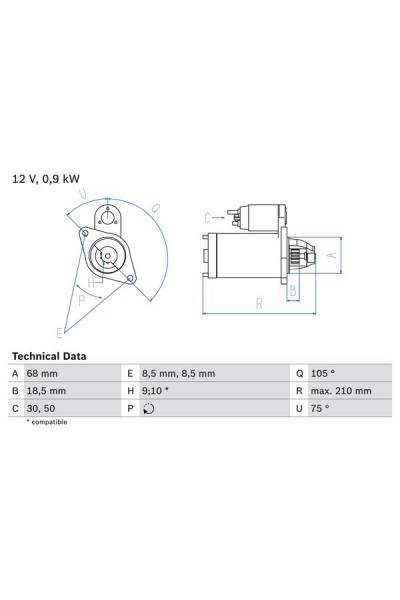 Motorino d'avviamento bosch 30-0 986 017 120