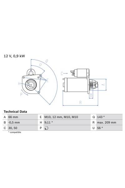 Motorino d'avviamento bosch 30-0 986 018 860