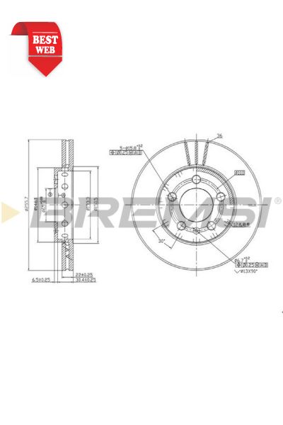 Disco  freno bremsi DBA927V