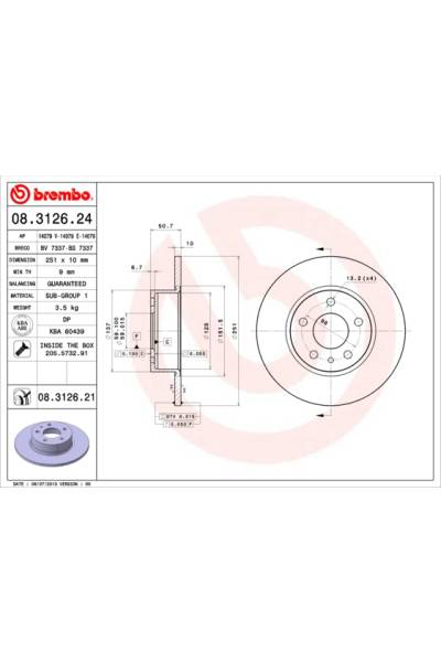 Disco  freno BREMBO 65-08.3126.21