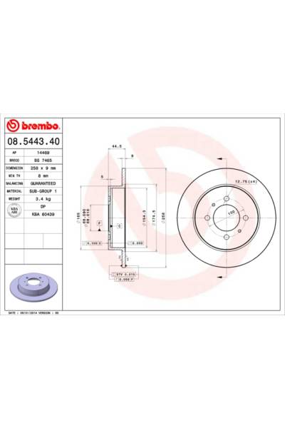 Disco  freno BREMBO 65-08.5443.40