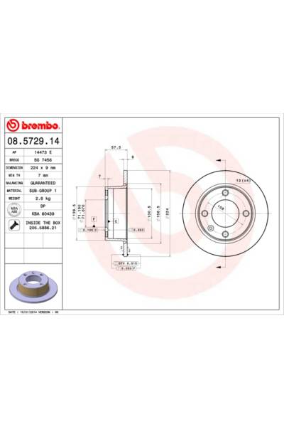 Disco  freno BREMBO 65-08.5729.14