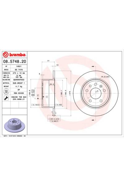 Disco  freno BREMBO 65-08.5748.20