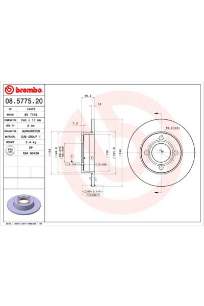 Disco  freno BREMBO 65-08.5775.20