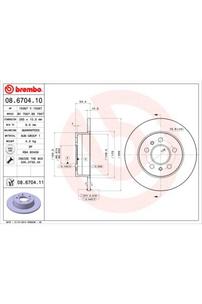 Disco  freno BREMBO 65-08.6704.11