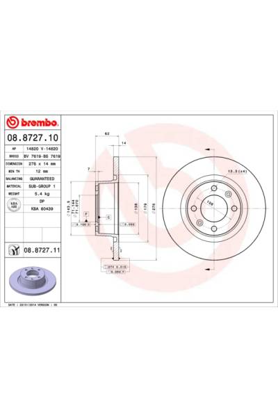 Disco  freno BREMBO 65-08.8727.11