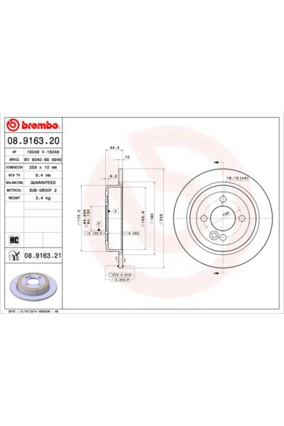 Disco  freno BREMBO 65-08.9163.21