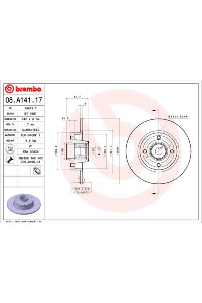 Disco  freno BREMBO 65-08.A141.17