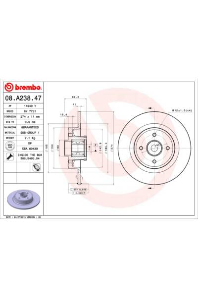 Disco  freno BREMBO 65-08.A238.47