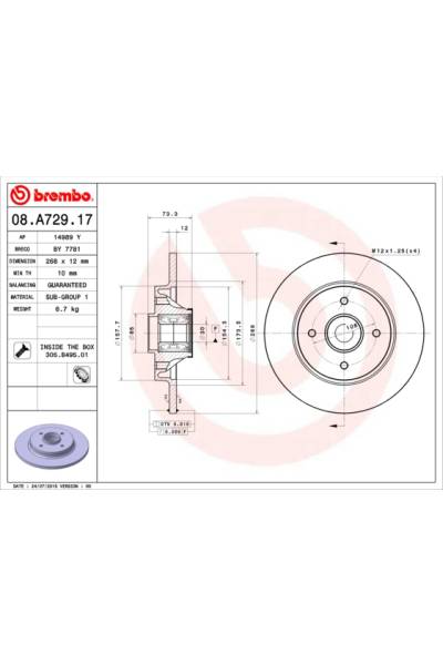 Disco  freno BREMBO 65-08.A729.17