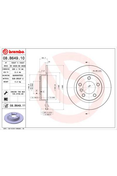 Disco  freno BREMBO 65-08.B649.11