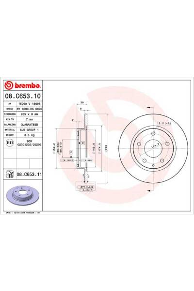 Disco freno brembo 65-08.C653.11