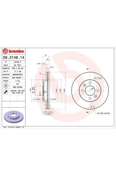 Disco  freno BREMBO 65-09.3148.14