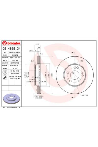 Disco  freno BREMBO 65-09.4869.34