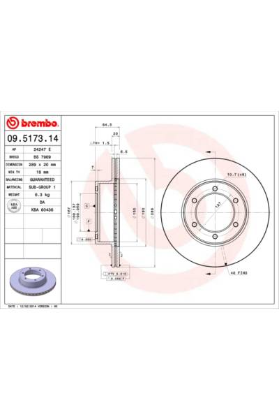 Disco  freno BREMBO 65-09.5173.14