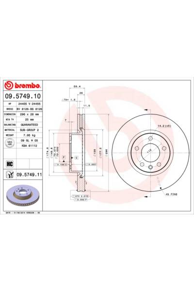 Disco  freno BREMBO 65-09.5749.11