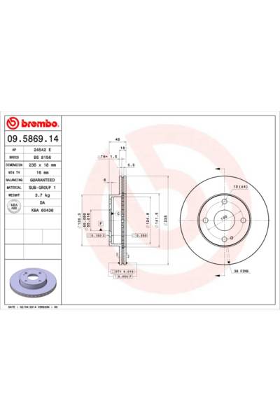 Disco  freno BREMBO 65-09.5869.14