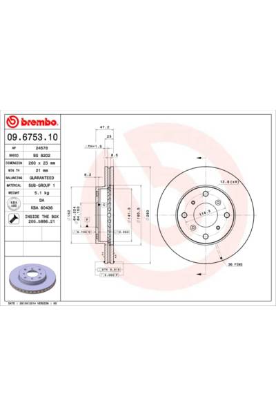 Disco  freno BREMBO 65-09.6753.10