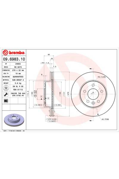 Disco  freno BREMBO 65-09.6983.10