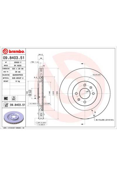 Disco freno brembo 65-09.8403.51