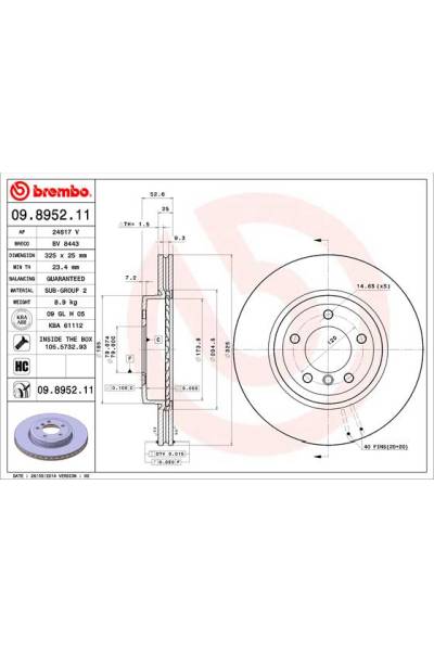 Disco  freno BREMBO 65-09.8952.11