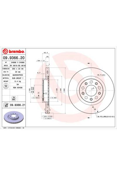 Disco  freno BREMBO 65-09.9366.21