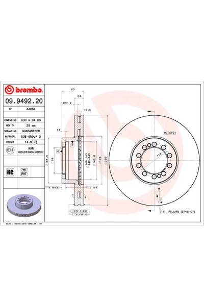 Disco freno brembo 65-09.9492.20