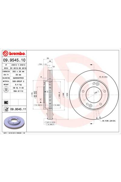 Disco  freno BREMBO 65-09.9545.11