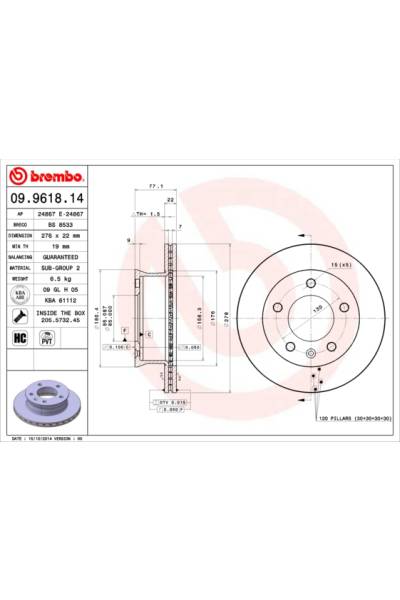 Disco  freno BREMBO 65-09.9618.14