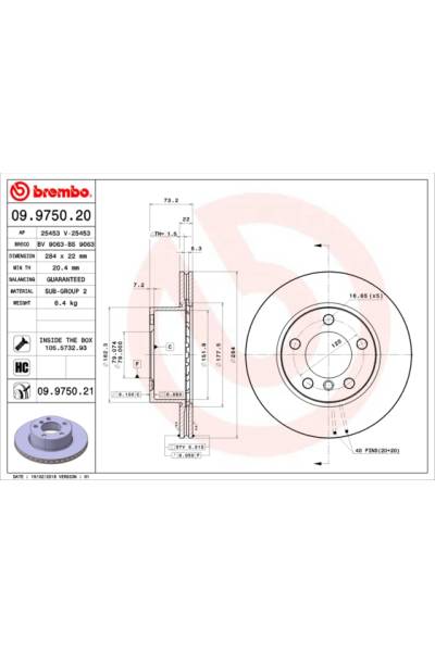 Disco freno brembo 65-09.9750.21