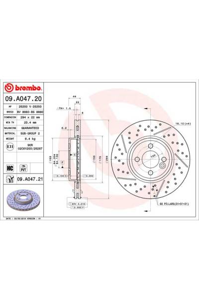 Disco  freno BREMBO 65-09.A047.21