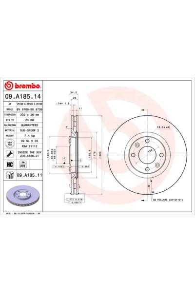 Disco  freno BREMBO 65-09.A185.11