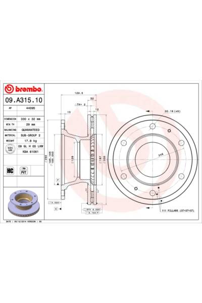 Disco freno brembo 65-09.A315.10