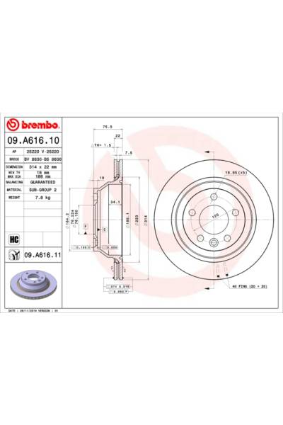 Disco freno brembo 65-09.A616.11