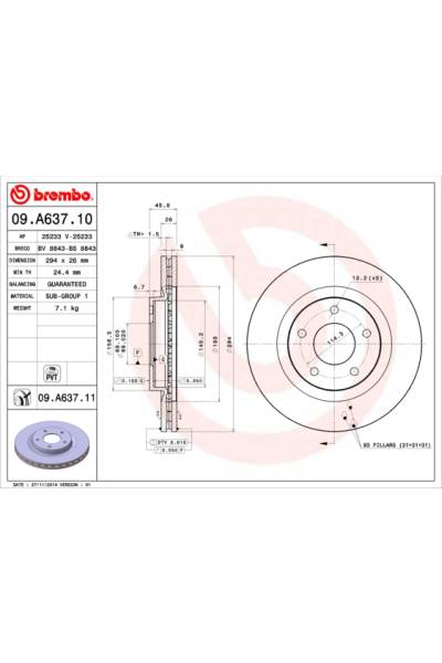 Disco freno brembo 65-09.A637.11