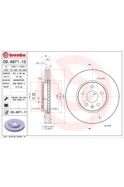 Disco  freno BREMBO 65-09.A971.11