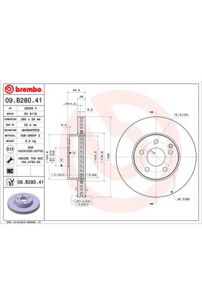 Disco freno brembo 65-09.B280.41