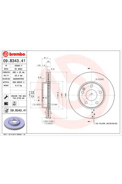 Disco  freno BREMBO 65-09.B343.41