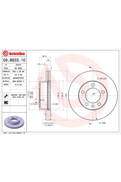 Disco  freno BREMBO 65-09.B633.10