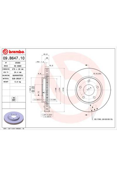 Disco freno brembo 65-09.B647.11