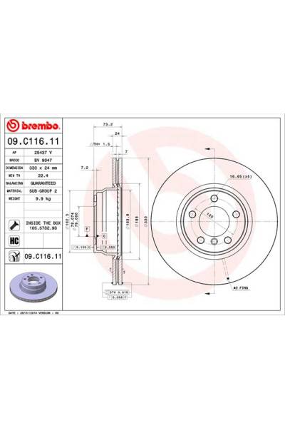 Disco freno brembo 65-09.C116.11