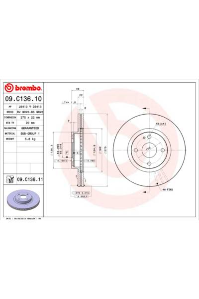 Disco freno brembo 65-09.C136.11