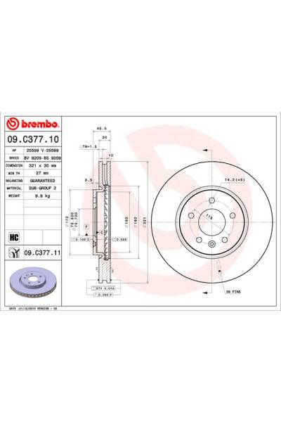 Disco freno brembo 65-09.C377.11