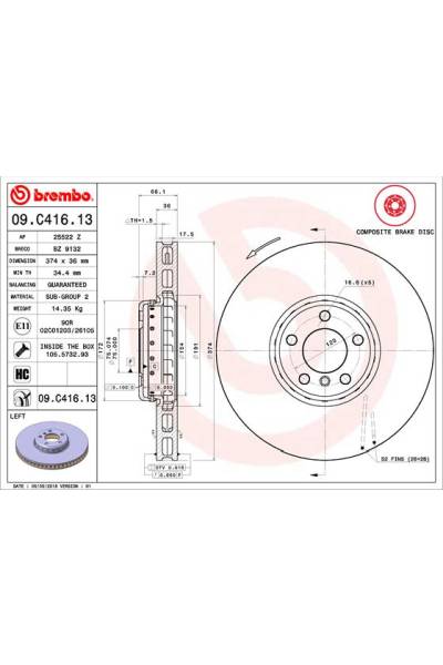 Disco freno brembo 65-09.C416.13