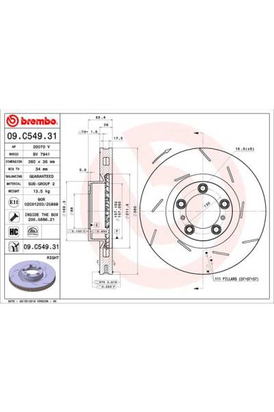 Disco freno brembo 65-09.C549.31