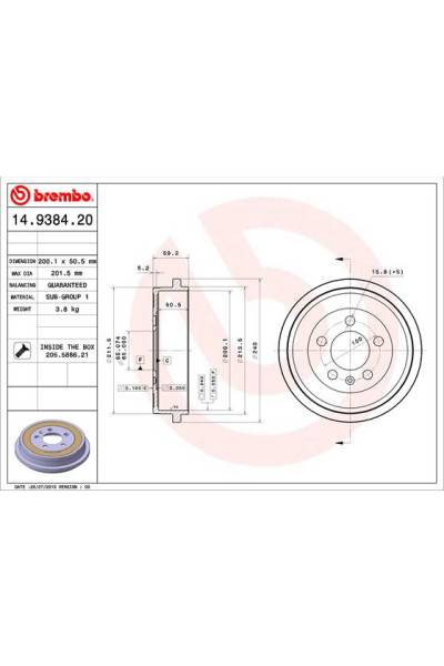 Tamburo del freno brembo 65-14.9384.20